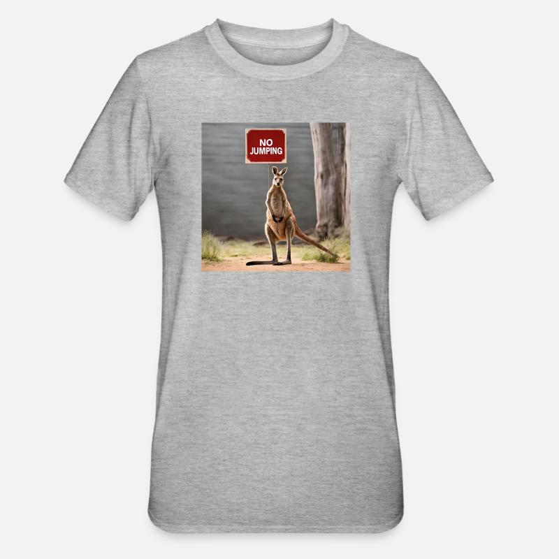 NoJumping - Kangaroo MEME - Unisex Polycotton T-Shirt - Grau meliert