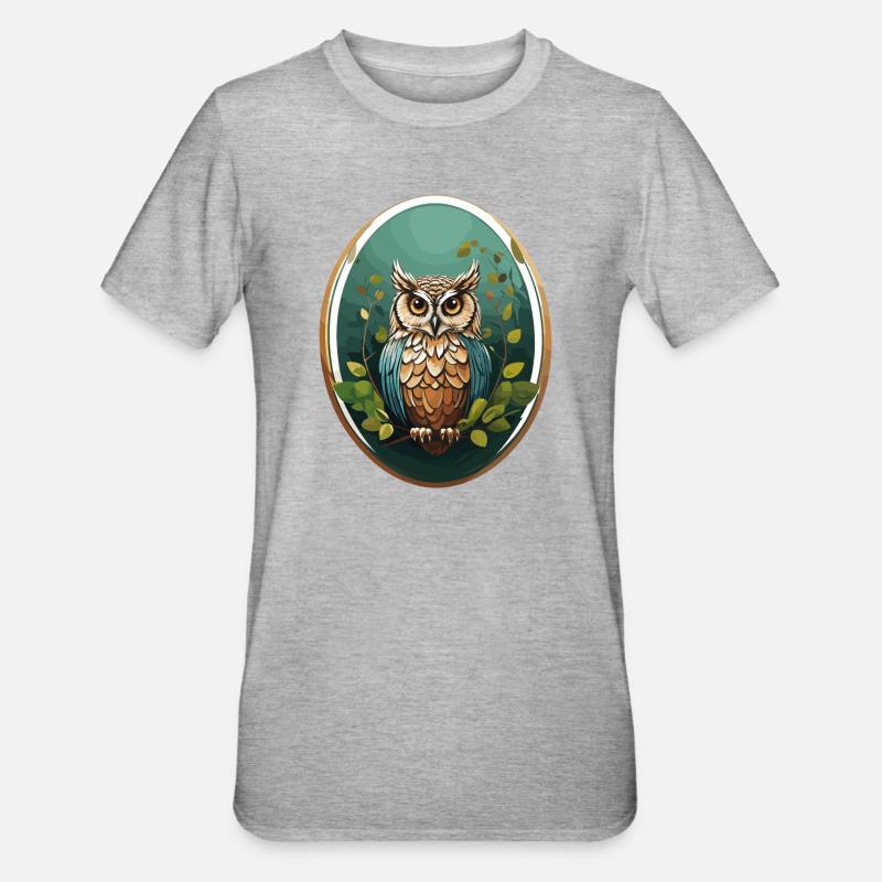 Nachtvogel Eule - Unisex Polycotton T-Shirt - Grau meliert
