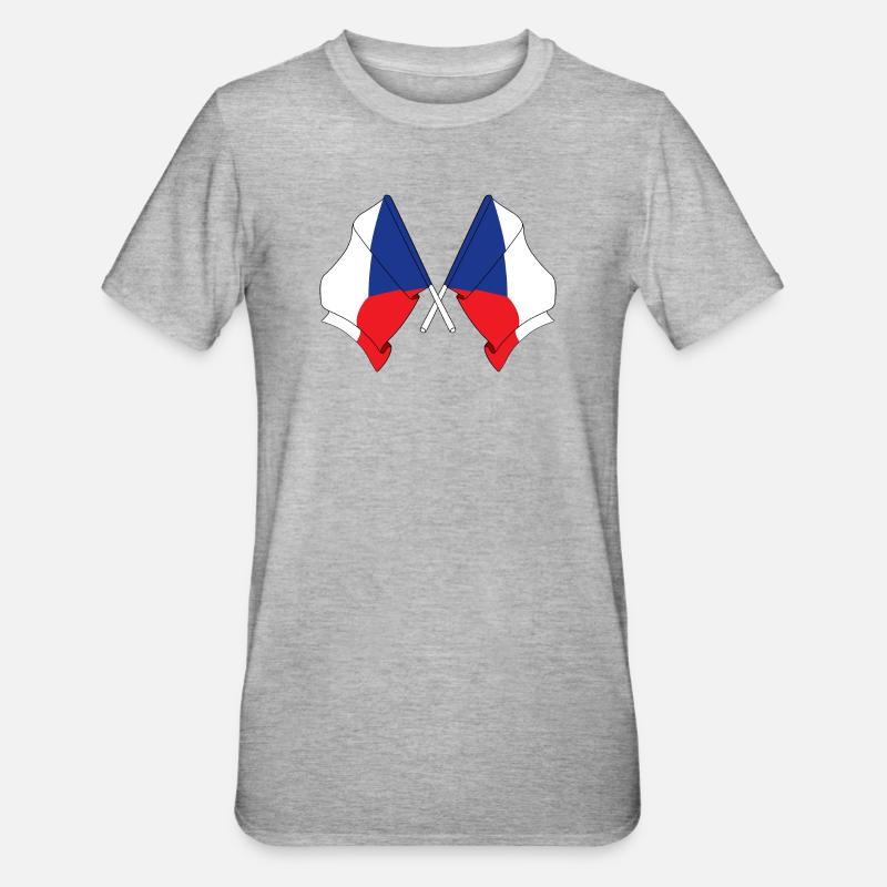 Deux drapeaux République tchèque - T-shirt polycoton Unisexe - gris chiné