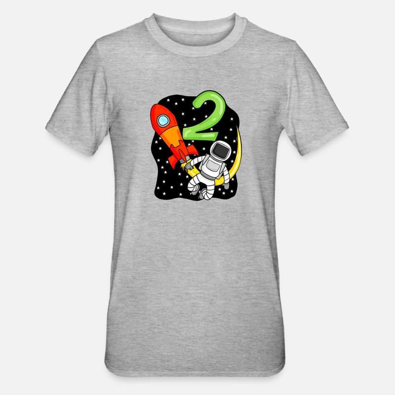 2 Anniversaire Garçon Astronaute - T-shirt polycoton Unisexe - gris chiné