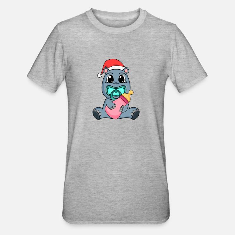 Hippopotame bébé Noël - T-shirt polycoton Unisexe - gris chiné