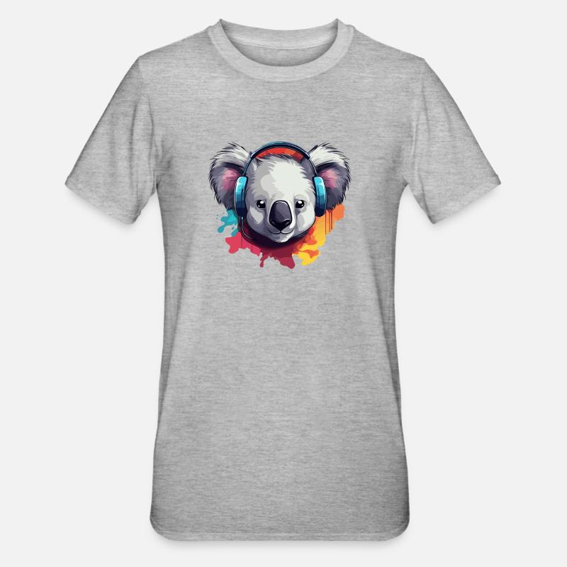 Koala mit Kopfhörer Koalabären - Unisex Polycotton T-Shirt - Grau meliert