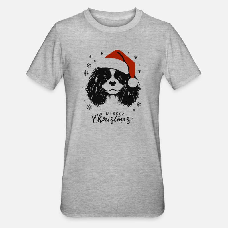 Cavalier King Charles Spaniel - Joyeux Noël - T-shirt polycoton Unisexe - gris chiné