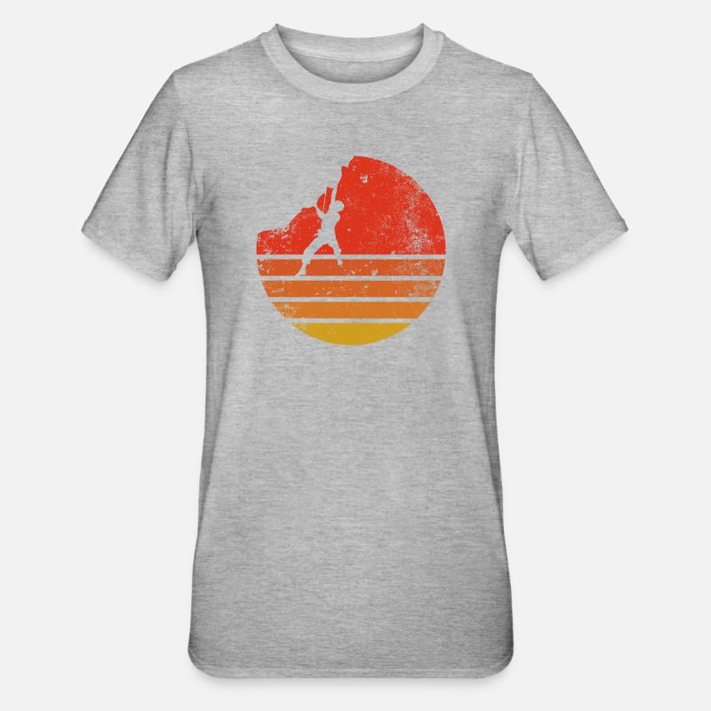 Wanderer bei Retro Sunset - Unisex Polycotton T-Shirt - Grau meliert