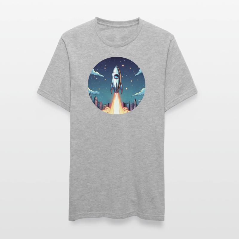 Lancement d’une fusée dans l’espace devant le ciel nocturne dans un style comique T-shirt polycoton Unisexe