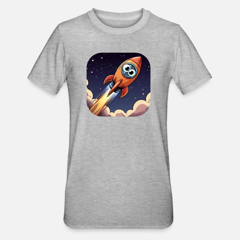 Comic Rakete mit Augen - Unisex Polycotton T-Shirt - Grau meliert