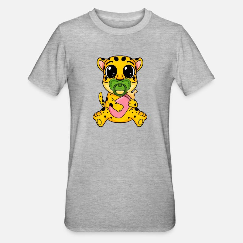 Motif de bébé guépard - T-shirt polycoton Unisexe - gris chiné