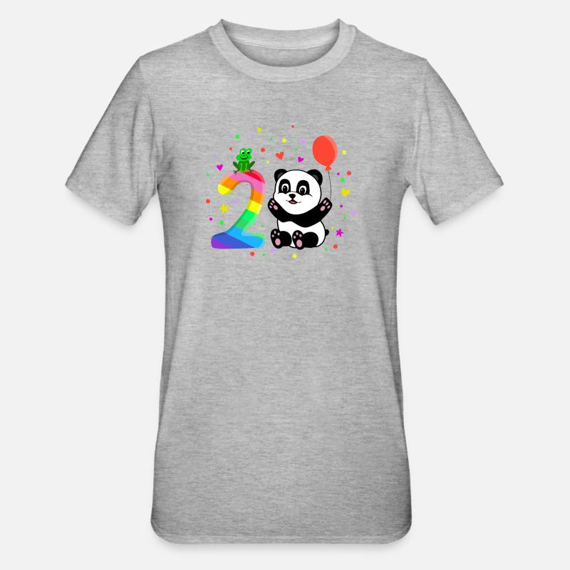 Second Birthday 2nd Year Panda Cute Gift - Unisex Polycotton T-Shirt - heather grey