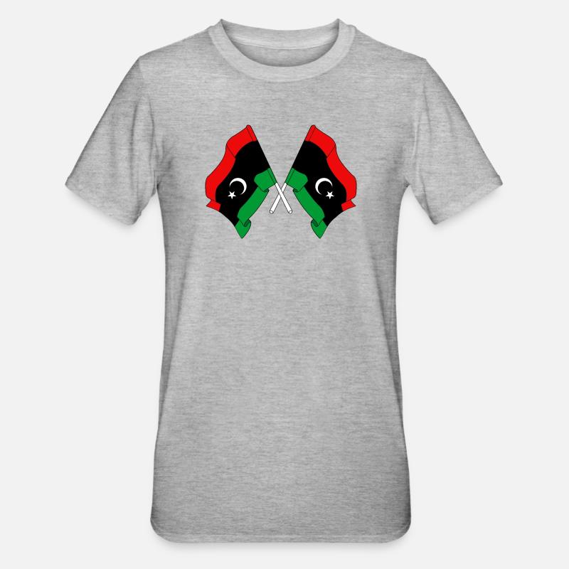 Deux drapeaux Libye - T-shirt polycoton Unisexe - gris chiné