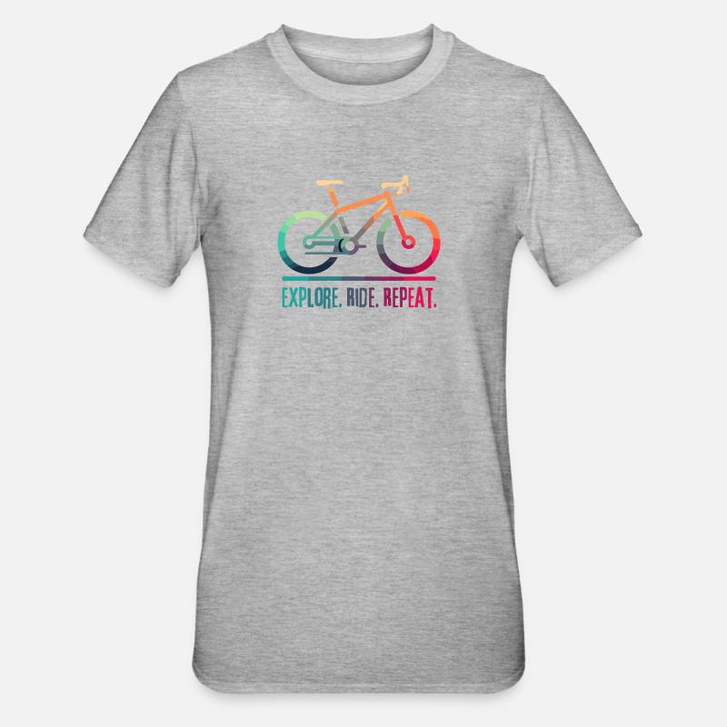 Explore Ride Repeat - projekt dla rowerzysty - Koszulka unisex z polibawełny - szary melanż