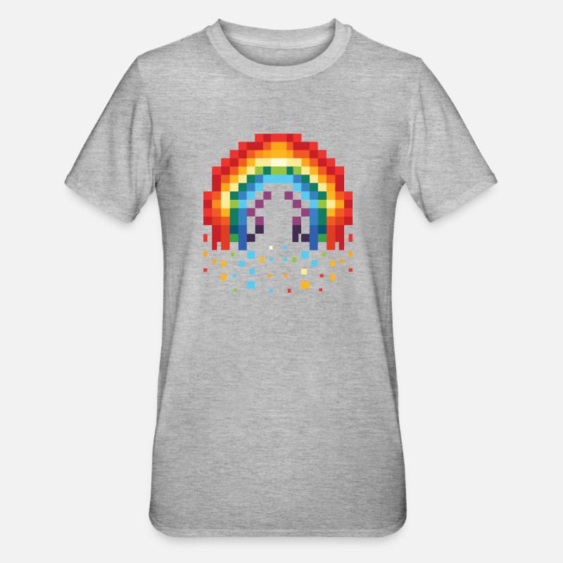 Pixel Art Regenbogen 8-Bit Retro - Unisex Polycotton T-Shirt - Grau meliert
