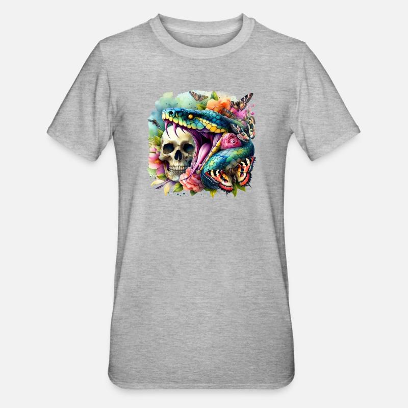 Schlangen-Schädel - Unisex Polycotton T-Shirt - Grau meliert