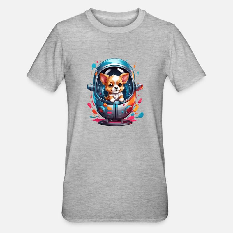 Chiot de l’espace en combinaison spatiale - T-shirt polycoton Unisexe - gris chiné