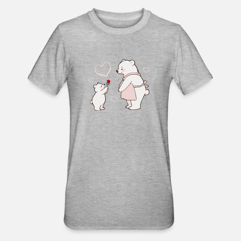 Mutter und Kind Bären Muttertag Herzen - Unisex Polycotton T-Shirt - Grau meliert