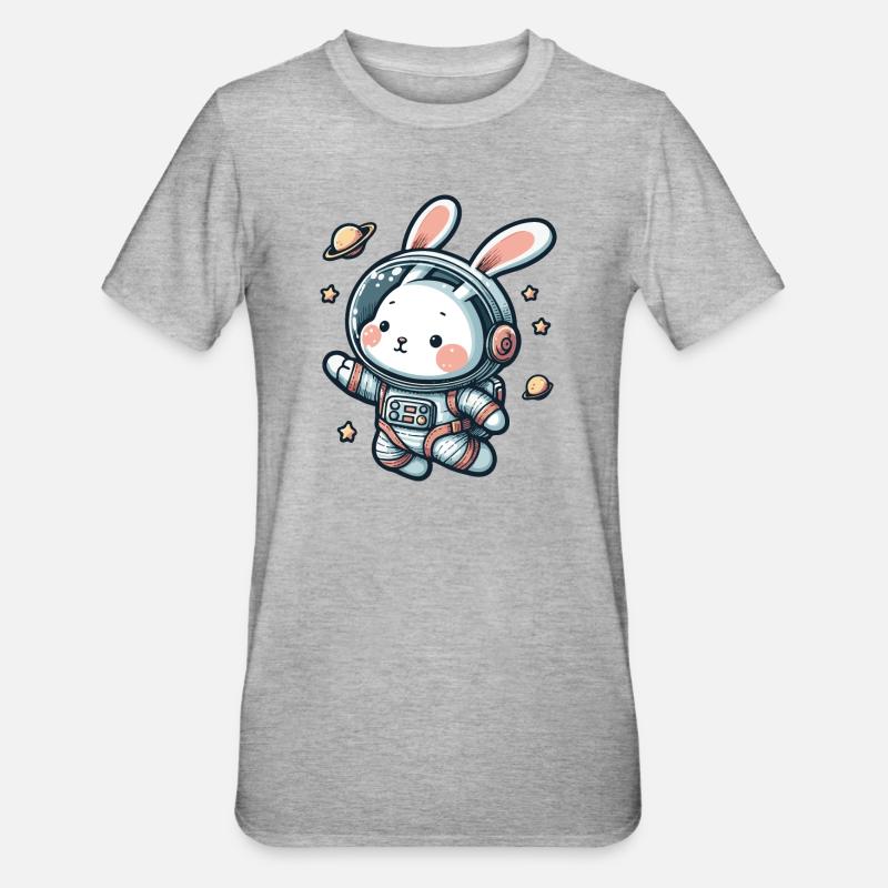 Lapin mignon, astronaute, lapin dans l’espace - T-shirt polycoton Unisexe - gris chiné