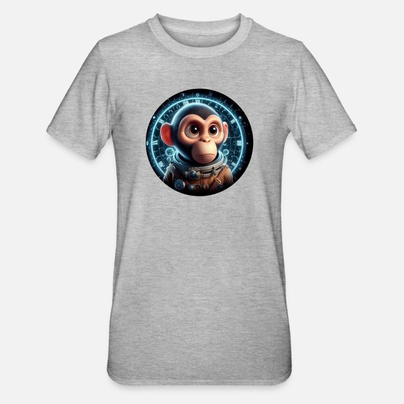 Singe en astronaute dans l’espace - T-shirt polycoton Unisexe - gris chiné