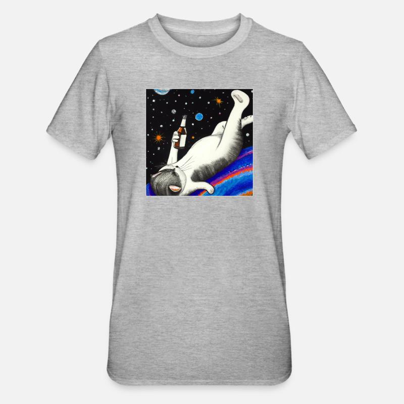 Chat ivre dans l’espace. - T-shirt polycoton Unisexe - gris chiné