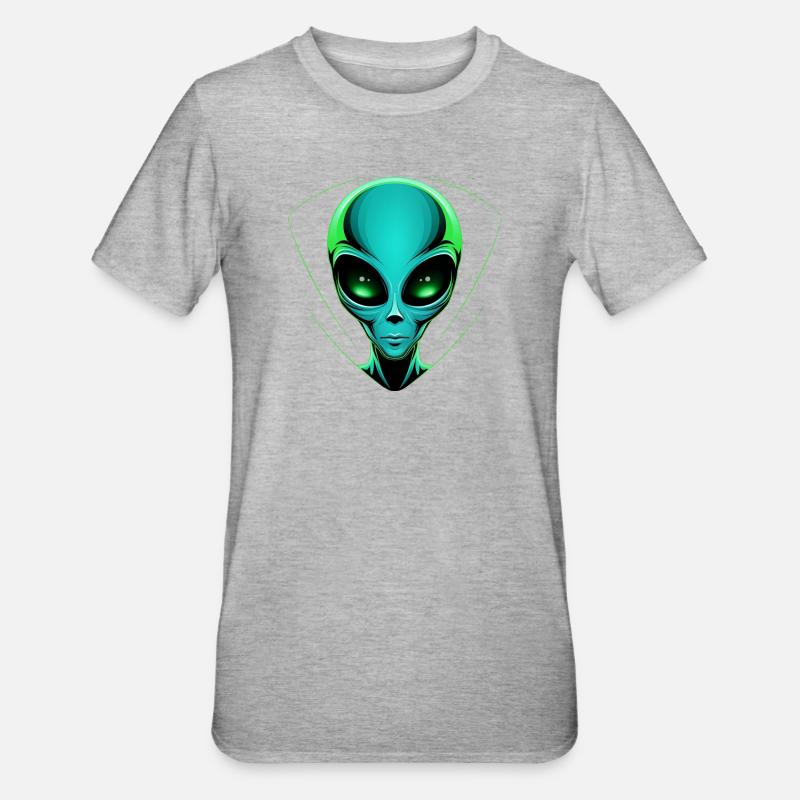 Tête d’extraterrestre vert - OVNI extraterrestre dans l’espace extra-atmosphérique - T-shirt polycoton Unisexe - gris chiné