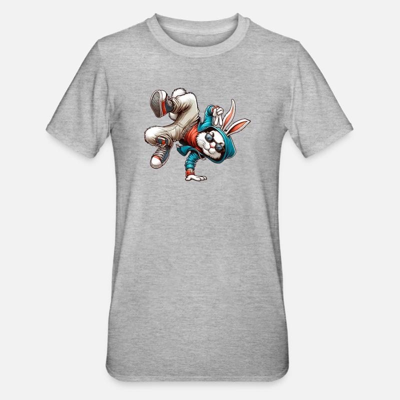 Pâques Pâques Lapin Danse Breakdance - T-shirt polycoton Unisexe - gris chiné