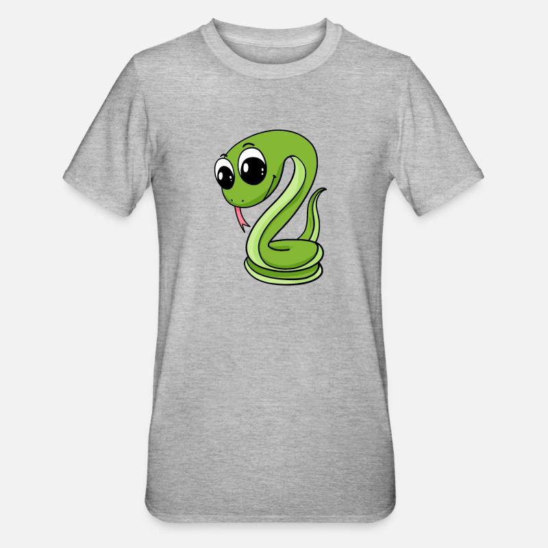 Serpent vert mignon - T-shirt polycoton Unisexe - gris chiné