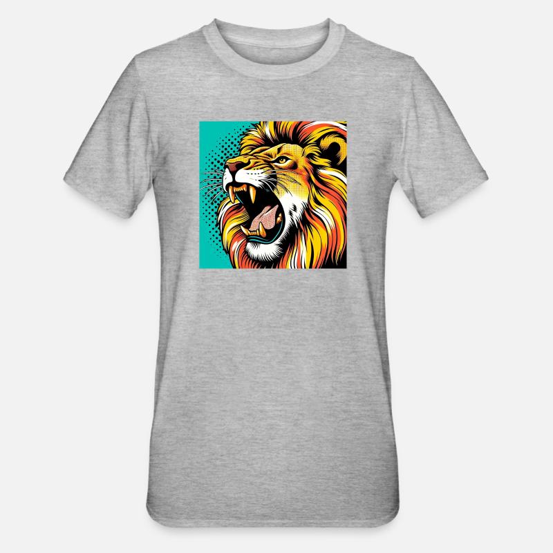 Löwe Pop Art - Unisex Polycotton T-Shirt - Grau meliert