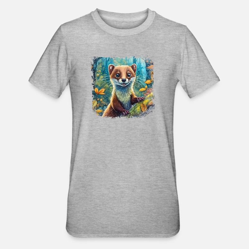 Gros plan d’une martre drôle de style comique - T-shirt polycoton Unisexe - gris chiné