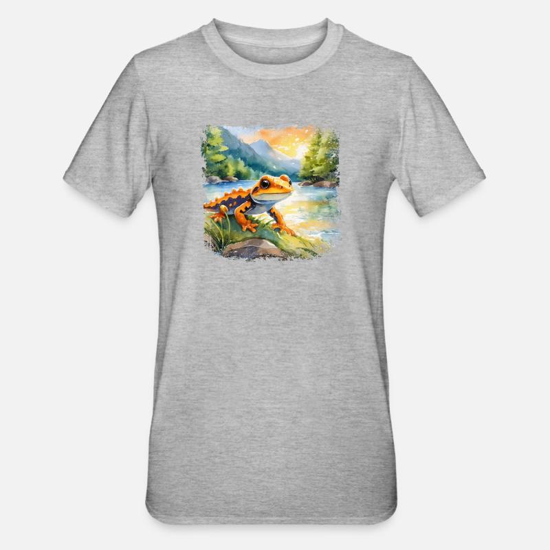 Niedlicher junger Feuersalamander - Unisex Polycotton T-Shirt - Grau meliert