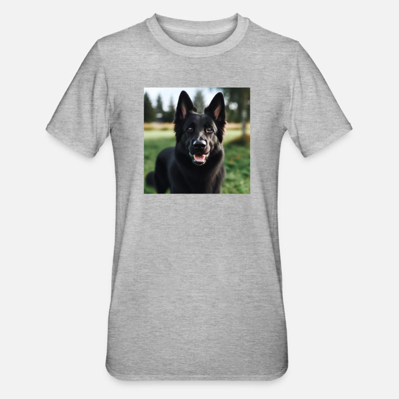Schwarzer Deutscher Schäferhund - Unisex Polycotton T-Shirt - Grau meliert