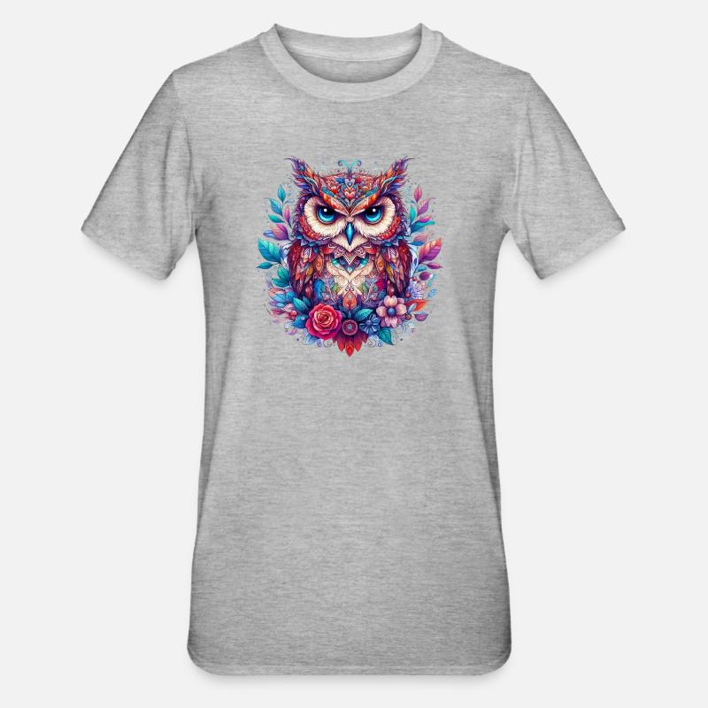 Eule - Unisex Polycotton T-Shirt - Grau meliert