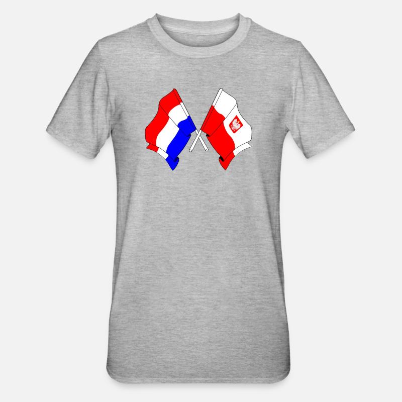 Drapeau des Pays-Bas et drapeau de la Pologne - T-shirt polycoton Unisexe - gris chiné