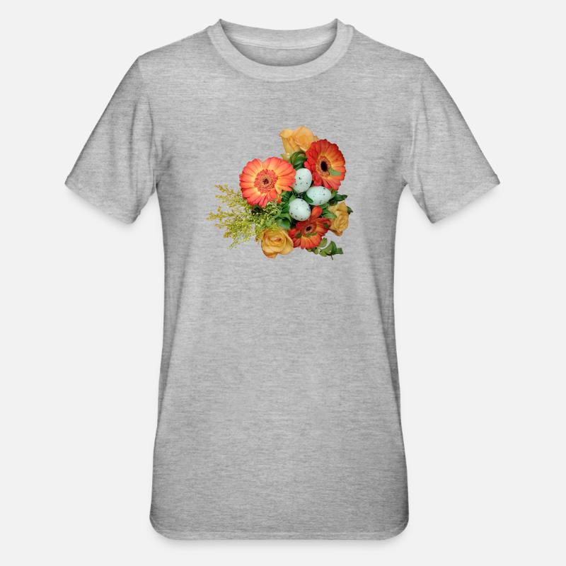 Bouquet with Easter Eggs Pattern - Unisex Polycotton T-Shirt - heather grey