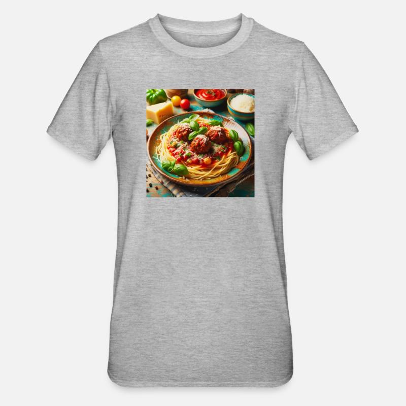Spaghetti mit Fleisch - Unisex Polycotton T-Shirt - Grau meliert