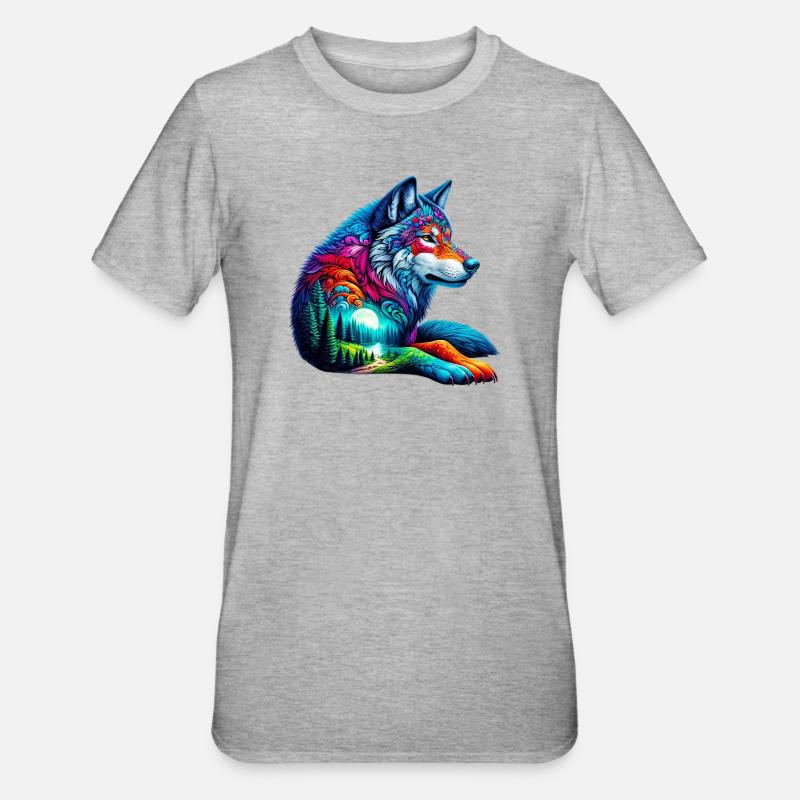 Wolf - Unisex Polycotton T-Shirt - Grau meliert