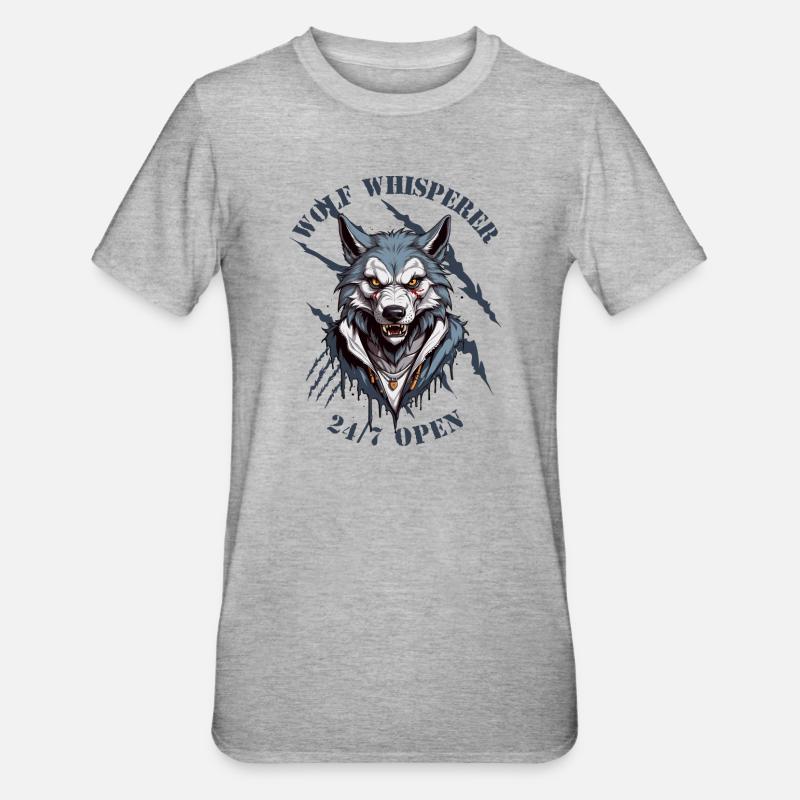 Wolf Flüsterer 24/7 Geöffnet - Unisex Polycotton T-Shirt - Grau meliert