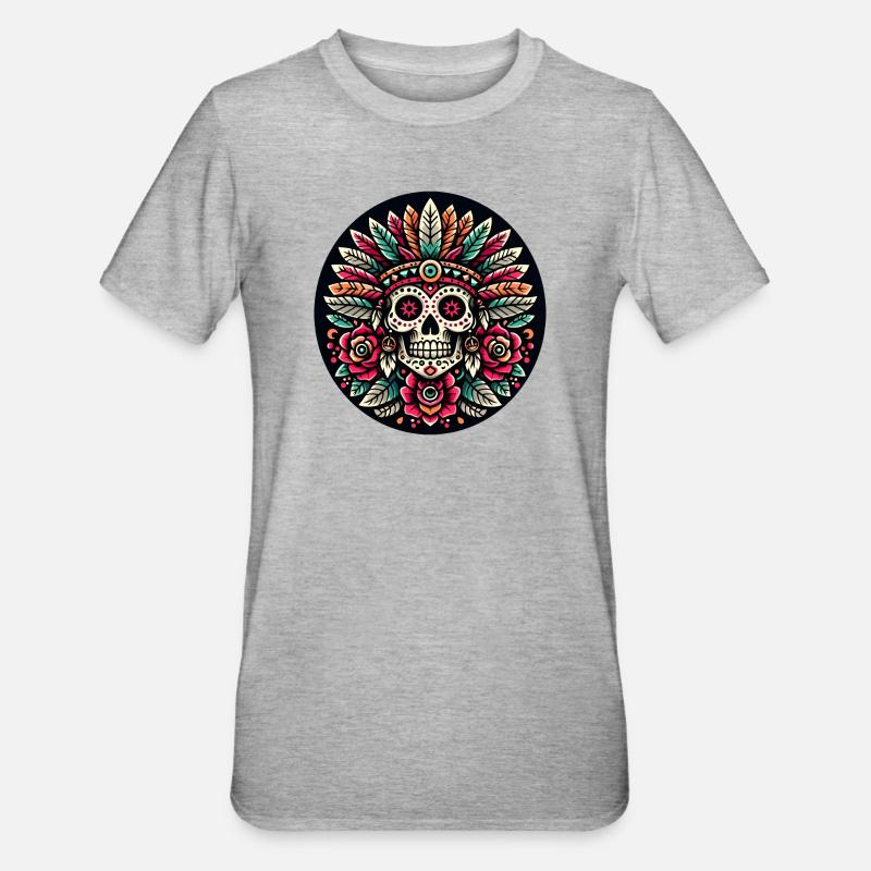 Maya Skull 2 - Unisex Polycotton T-Shirt - Grau meliert