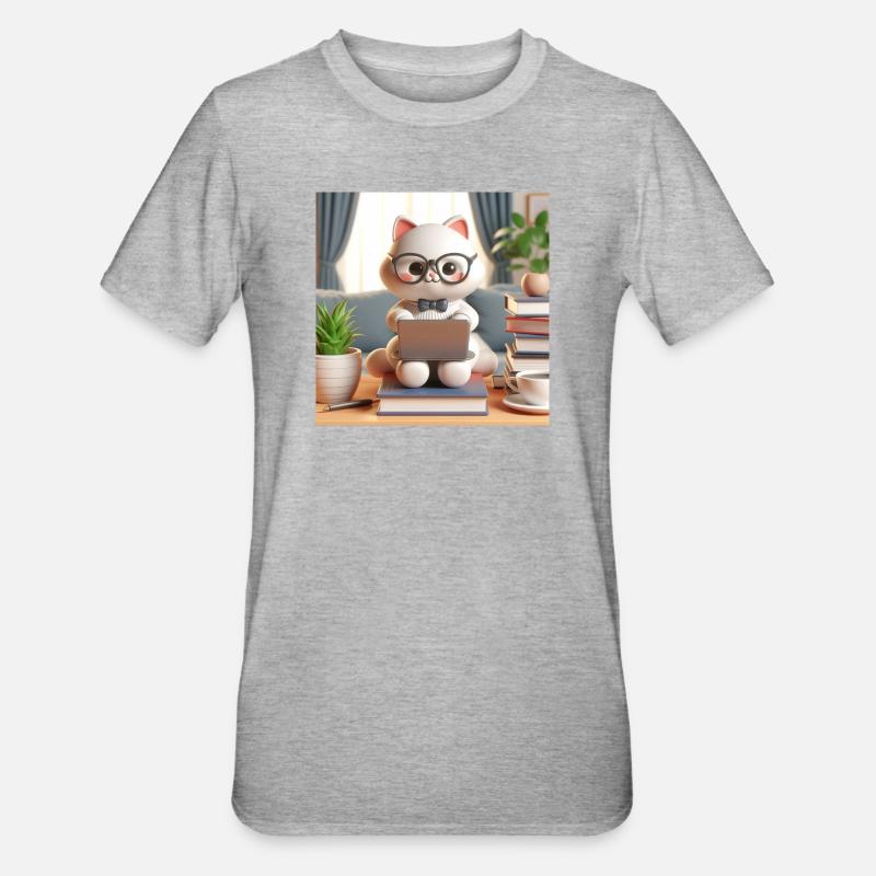 3D-Computer-Katze - Unisex Polycotton T-Shirt - Grau meliert