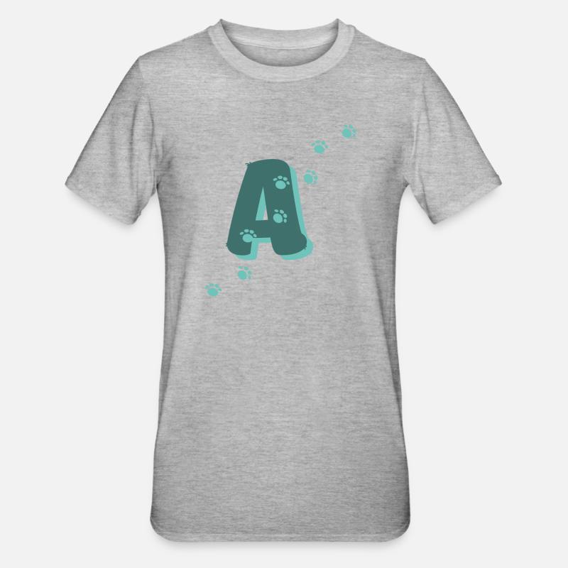 Pfoten Buchstabe A - Unisex Polycotton T-Shirt - Grau meliert