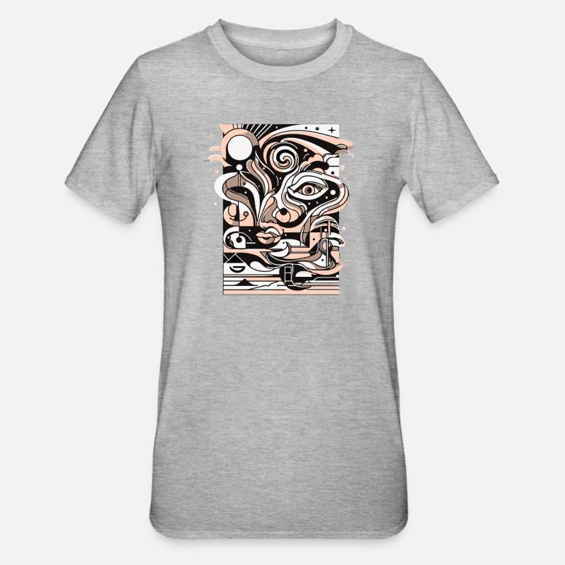 Surreal Line Face Pattern - Unisex Polycotton T-Shirt - heather grey