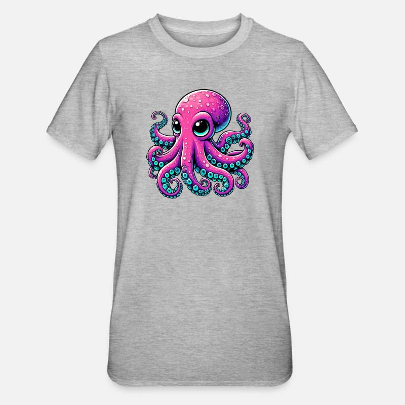 Krake - Unisex Polycotton T-Shirt - Grau meliert