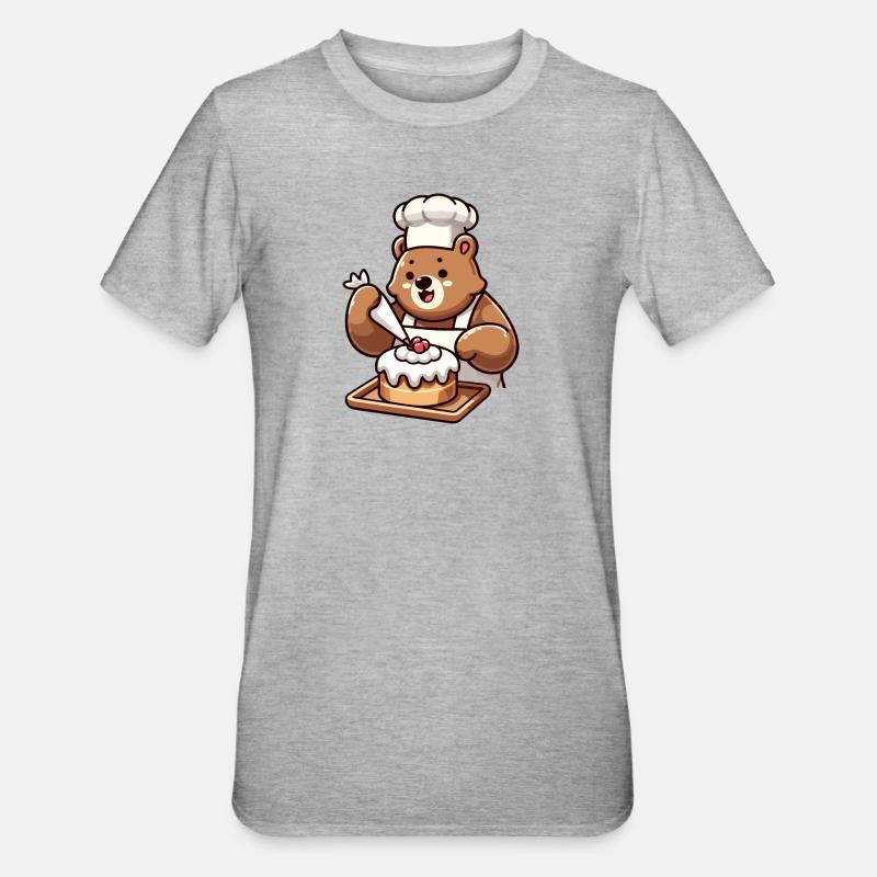 Baker Bear : Le charmeur de gâteaux - T-shirt polycoton Unisexe - gris chiné