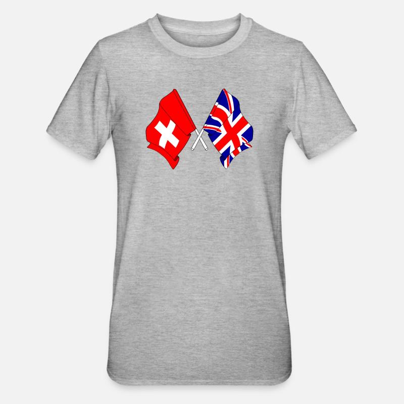 Drapeau Suisse, drapeau Angleterre - T-shirt polycoton Unisexe - gris chiné