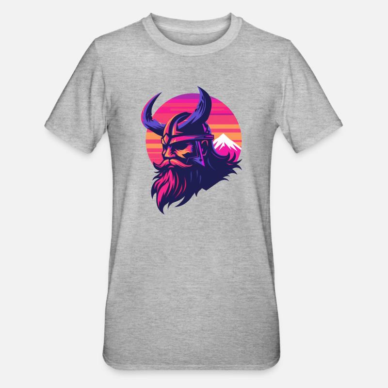 Wikinger Synthwave 3 - Unisex Polycotton T-Shirt - Grau meliert