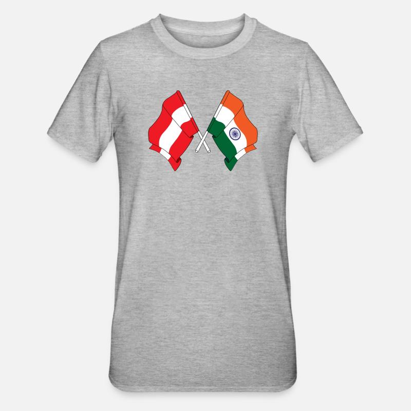 Drapeau Autriche, Drapeau Inde - T-shirt polycoton Unisexe - gris chiné