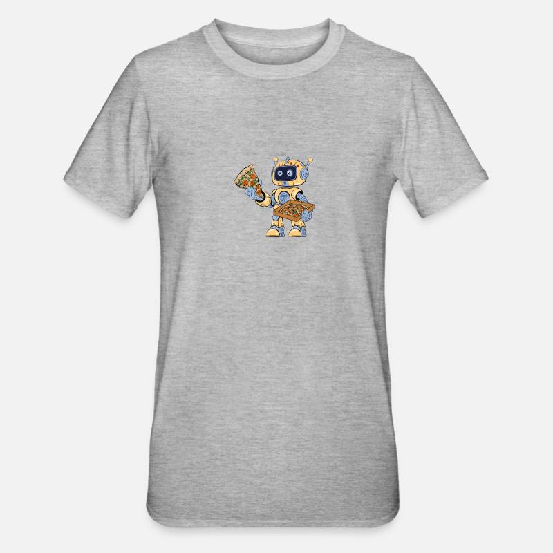 Robot eats pizza - Unisex Polycotton T-Shirt - heather grey