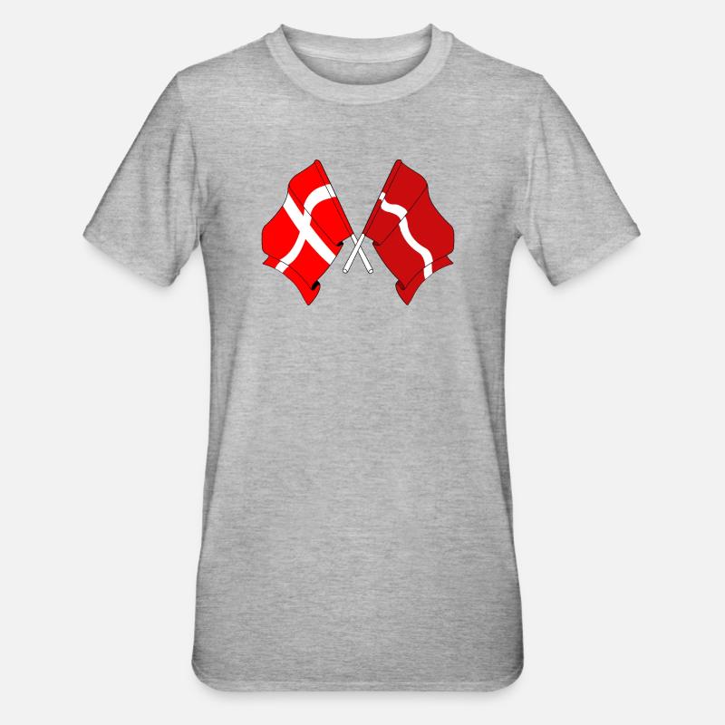 Drapeau Danemark, drapeau Lettonie - T-shirt polycoton Unisexe - gris chiné