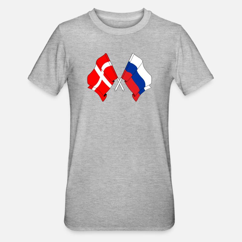 Drapeau Danemark, drapeau Russie - T-shirt polycoton Unisexe - gris chiné