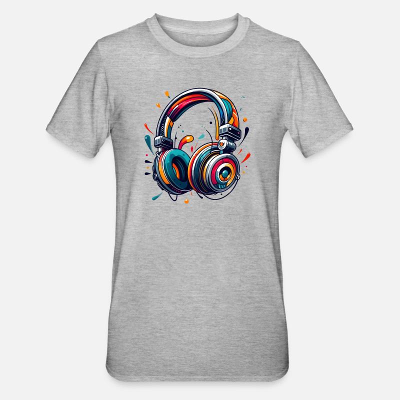 Kopfhörer im dynamischem, abstraktem Kunststil - Unisex Polycotton T-Shirt - Grau meliert