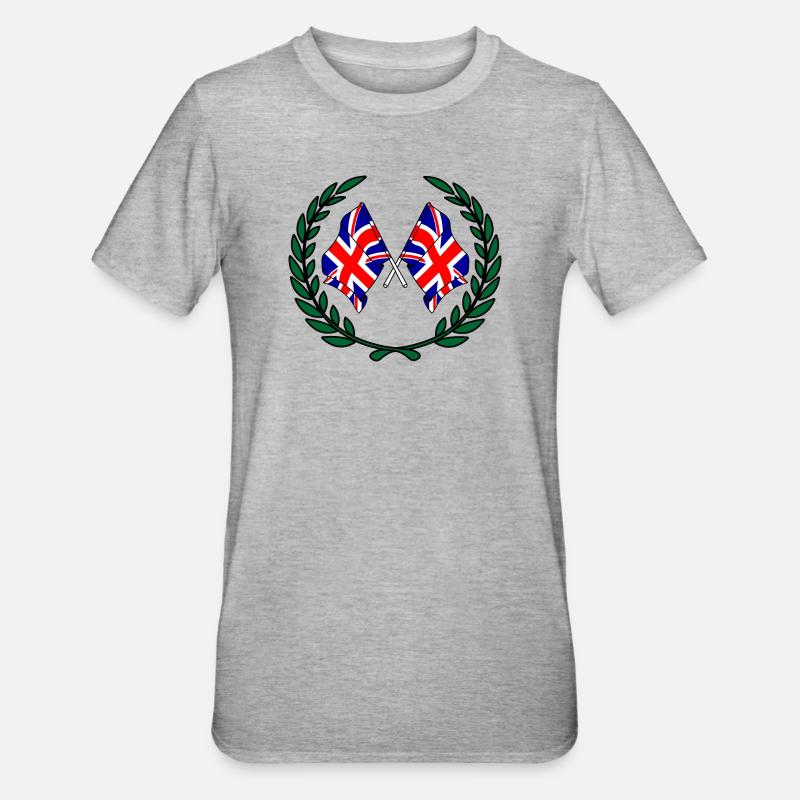 Drapeaux Angleterre en couronne de laurier - T-shirt polycoton Unisexe - gris chiné