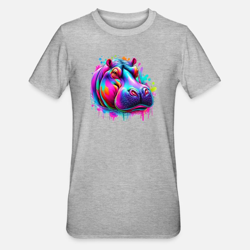 Nilpferd - Unisex Polycotton T-Shirt - Grau meliert