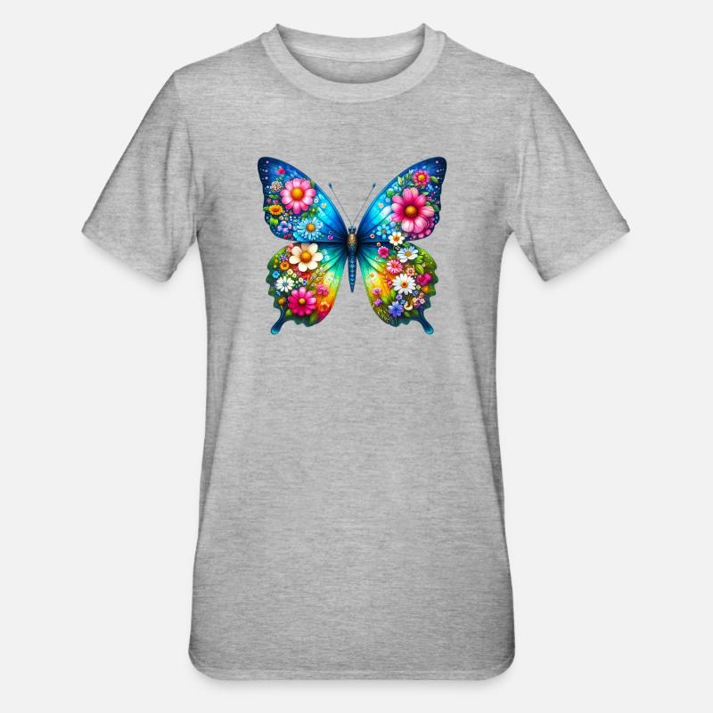 Fleurs de fleurs de papillon - T-shirt polycoton Unisexe - gris chiné